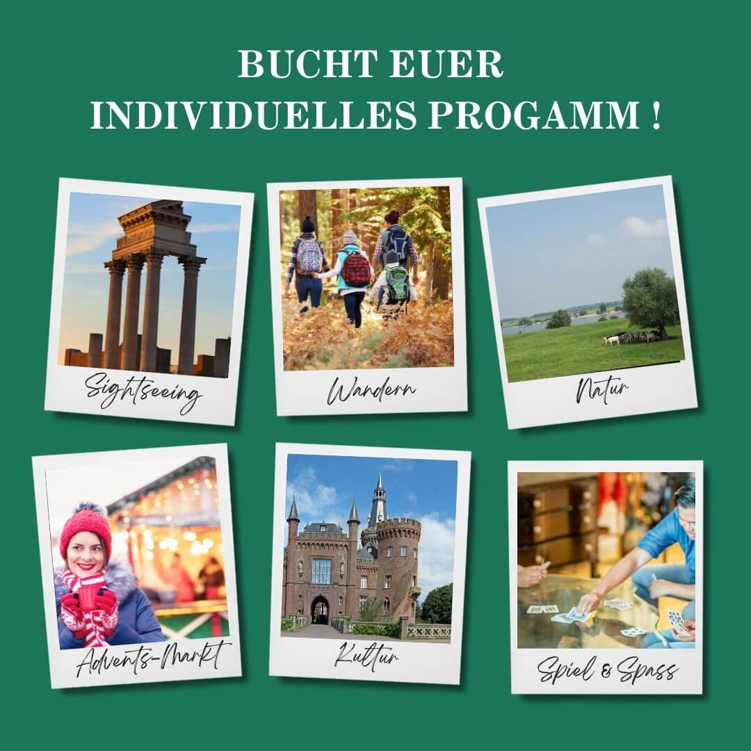 Eine Grafik die alle Programme zeigt wie Sightseeing, Wandern, die Natur, Adventsmärkte, Kultur und Gesellschaftsspiele